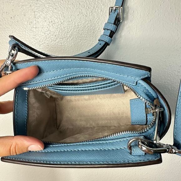 Michael Kors Bag Selma Mini Crossbody Purse Leather Structured Light Blue - Picture 8 of 13
